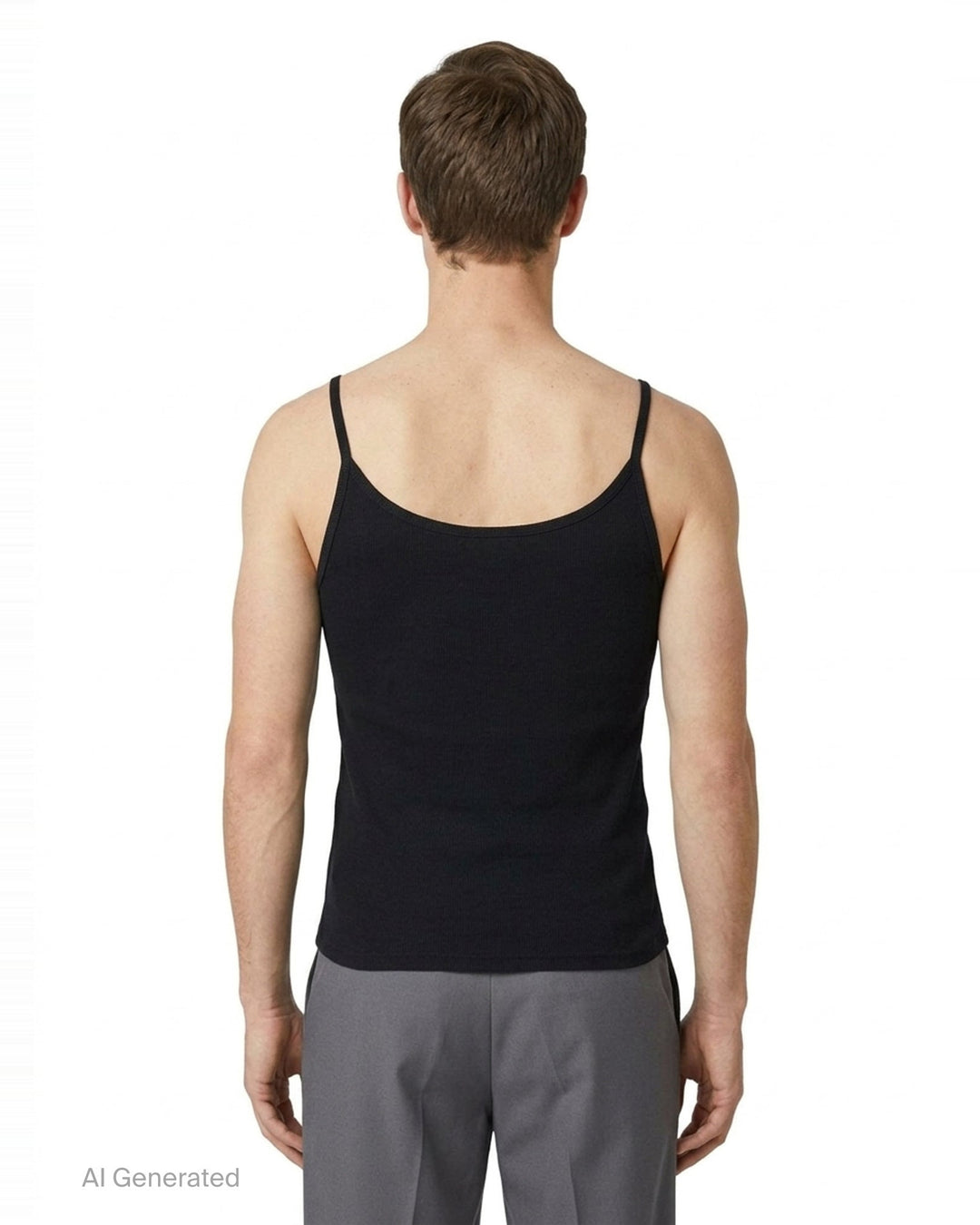 TEAM WANG design The Original 1 Camisole in black — front view of a fitted ribbed sleeveless tank with spaghetti straps and a scoop neckline, featuring a small TEAM WANG design logo at the centre chest - back