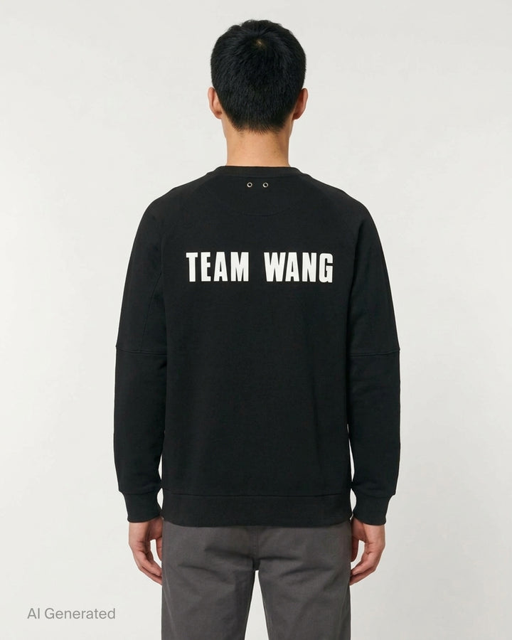 Team Wang Design The Original 1 black crew-neck sweatshirt with raglan sleeves, ribbed trims and a small white logo on the chest - back