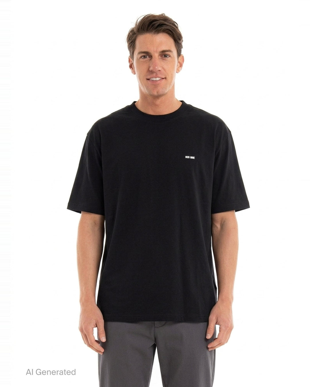 TEAM WANG design The Original 1 Tee in black — oversized silhouette with branded collar tape and miniature chest logo, front view on white background - front