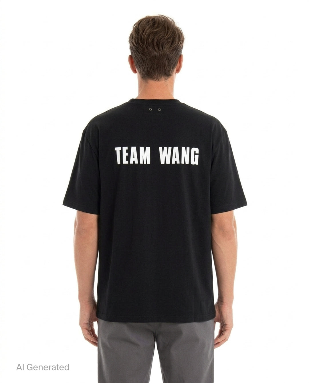 TEAM WANG design The Original 1 Tee in black — oversized silhouette with branded collar tape and miniature chest logo, front view on white background - back