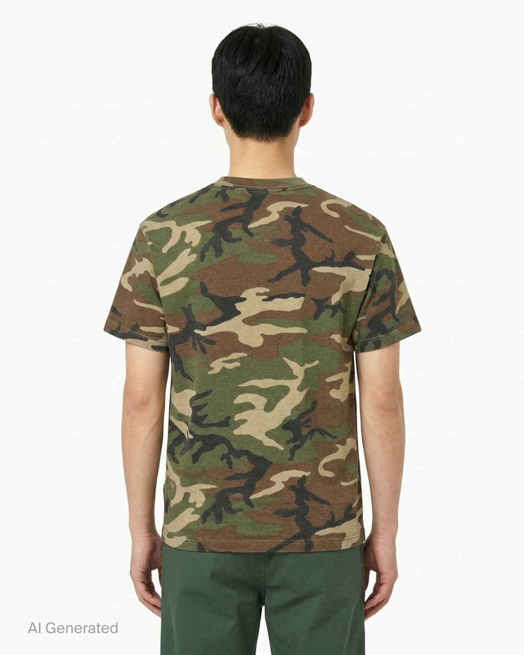 thisisneverthat T-Logo Tee in woodland camouflage with white brand wordmark printed across the chest and ribbed crew neckline - back