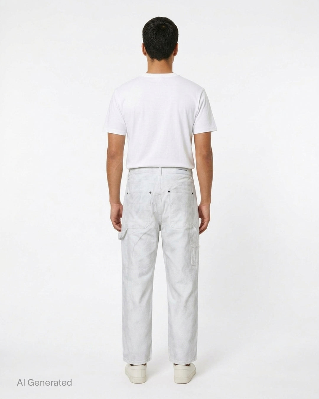 thisisneverthat Painter Pants in washed white with paint-worn finish, relaxed straight-leg silhouette, carpenter utility tab detail, and five-pocket construction — front view - back