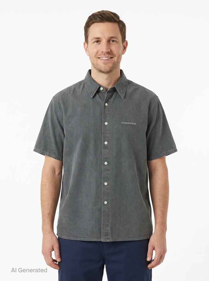 Washed Denim Short Sleeve Shirt | thisisneverthat | Club21 - front