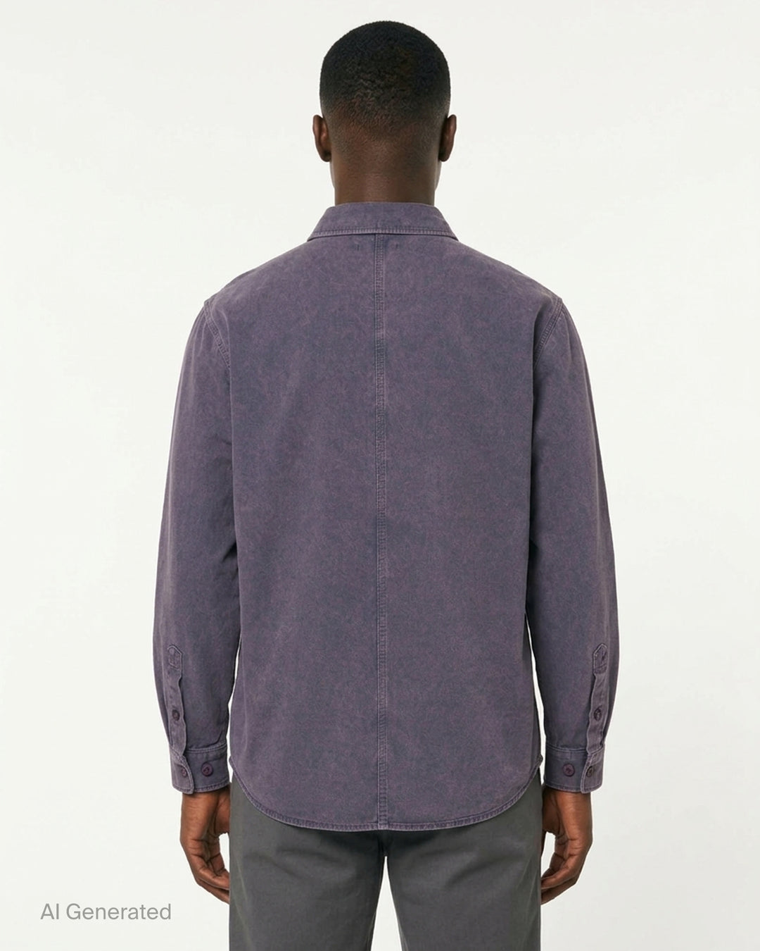 thisisneverthat Washed Twill Long Sleeve Shirt in faded charcoal, front view showing full button placket, chest patch pocket with embroidered script logo, and relaxed oversized silhouette - back