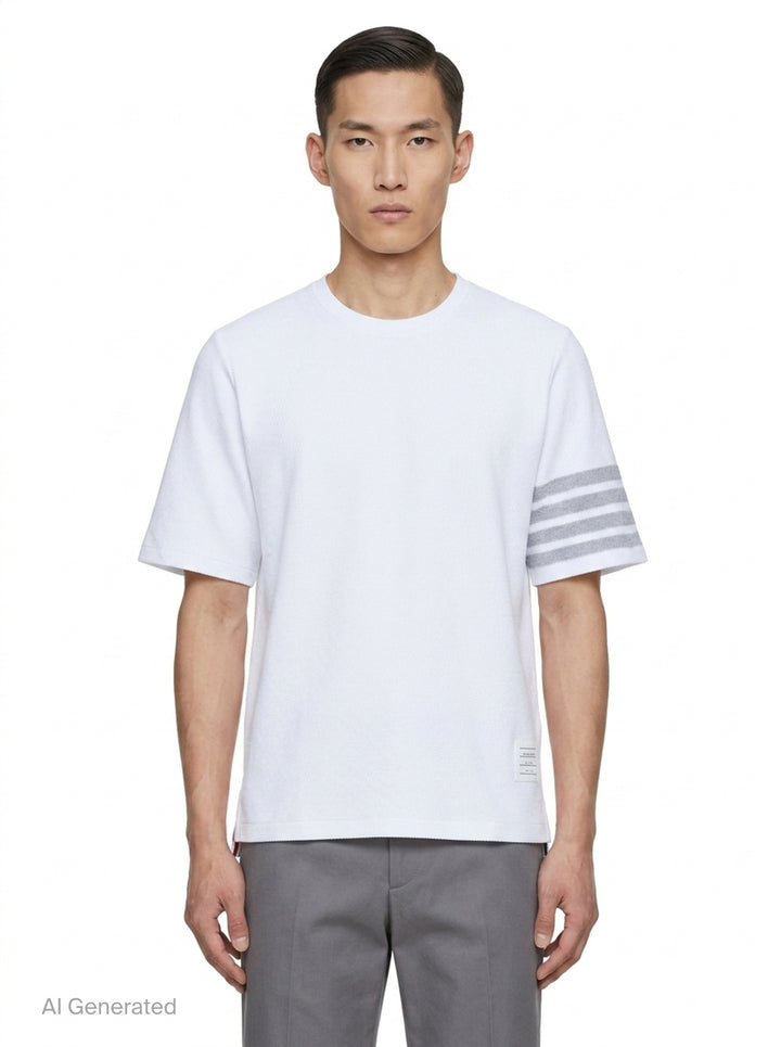 4-Bar Textured Short Sleeve Tee | Thom Browne | Club21 - front
