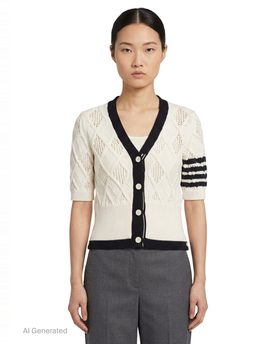 Argyle Pointelle Cable Cardigan | Thom Browne | Club21 - front