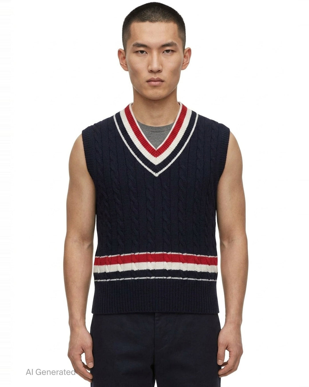Baby Cable V-Neck Cricket Vest | Thom Browne | Club21 - front