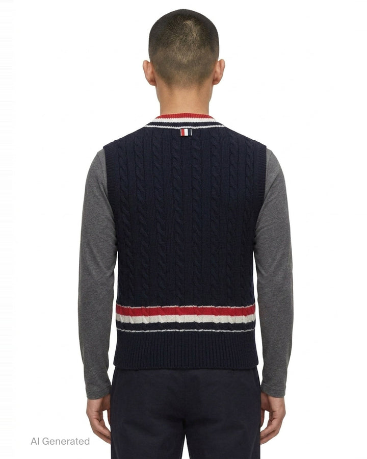 Baby Cable V-Neck Cricket Vest | Thom Browne | Club21 - back