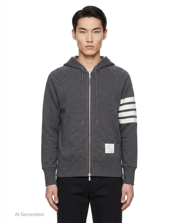 Classic 4-Bar Full Zip Hoodie | Thom Browne | Club21 - front