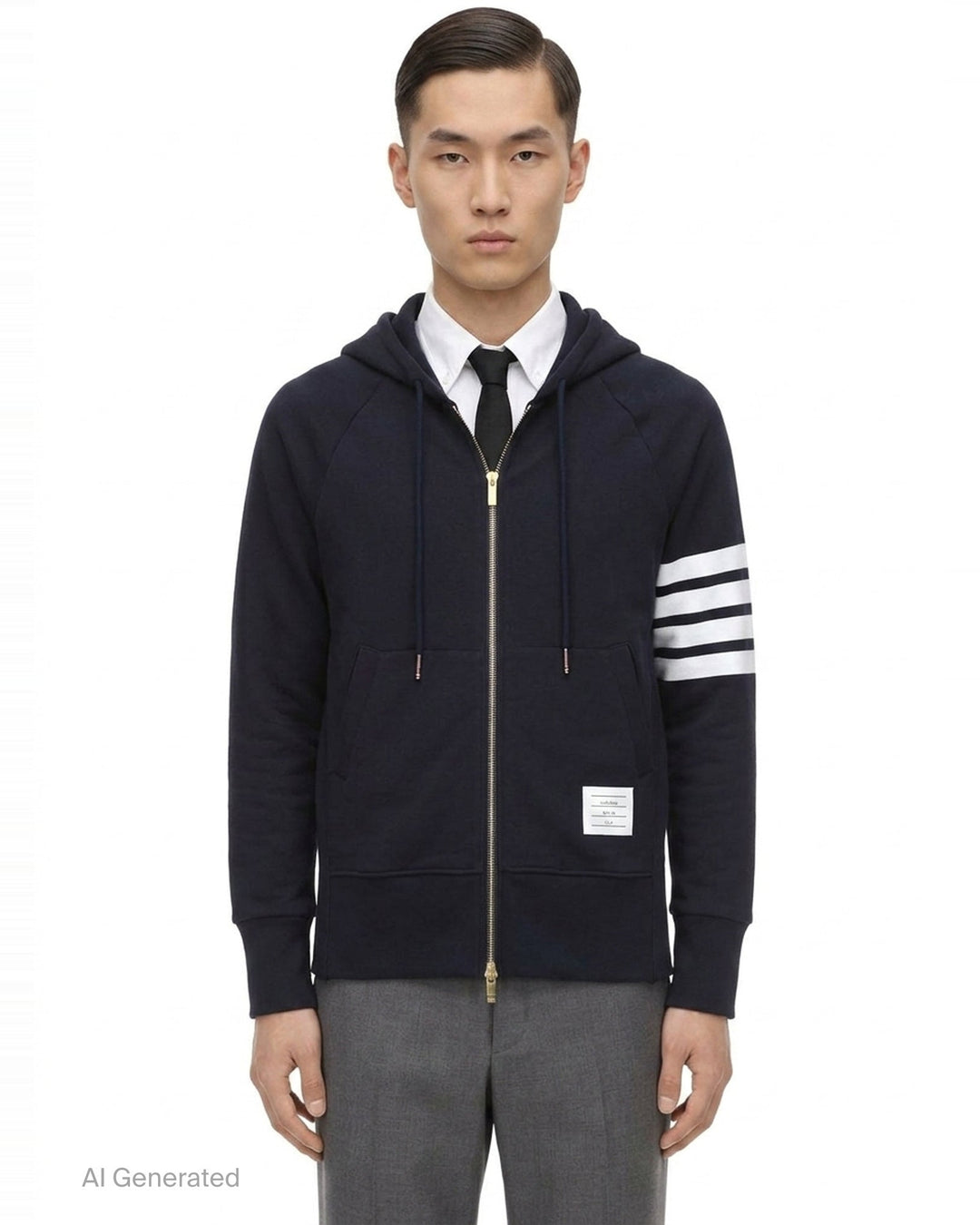 Classic 4-Bar Full Zip Hoodie | Thom Browne | Club21 - front