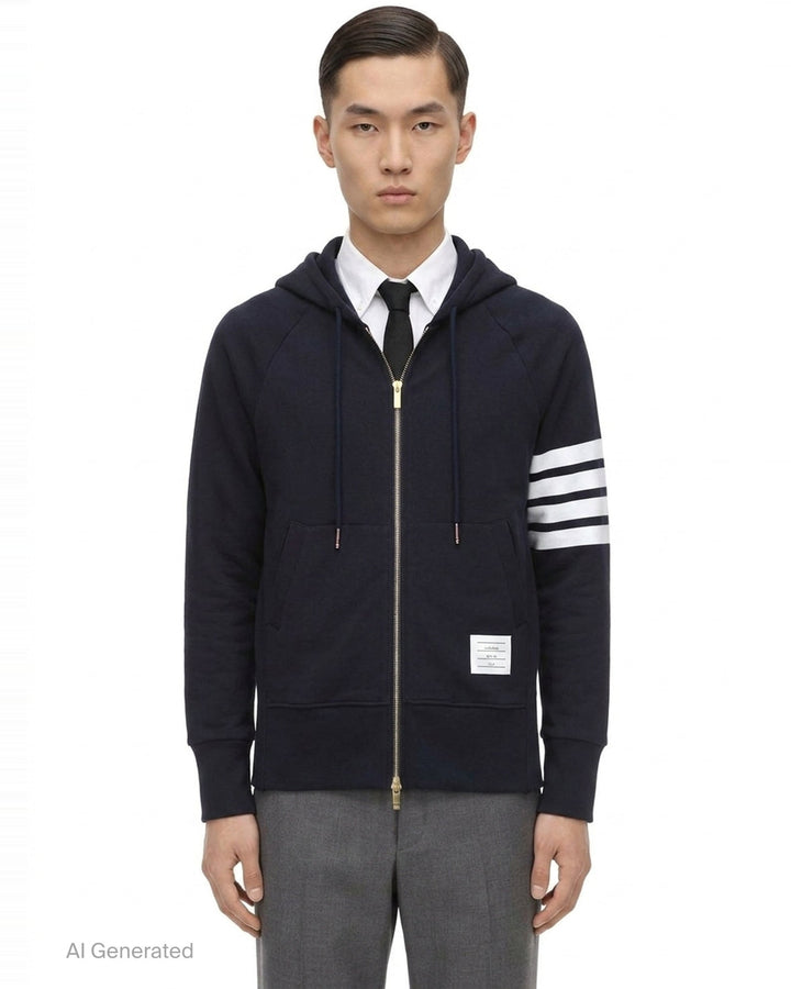 Classic 4-Bar Full Zip Hoodie | Thom Browne | Club21 - front