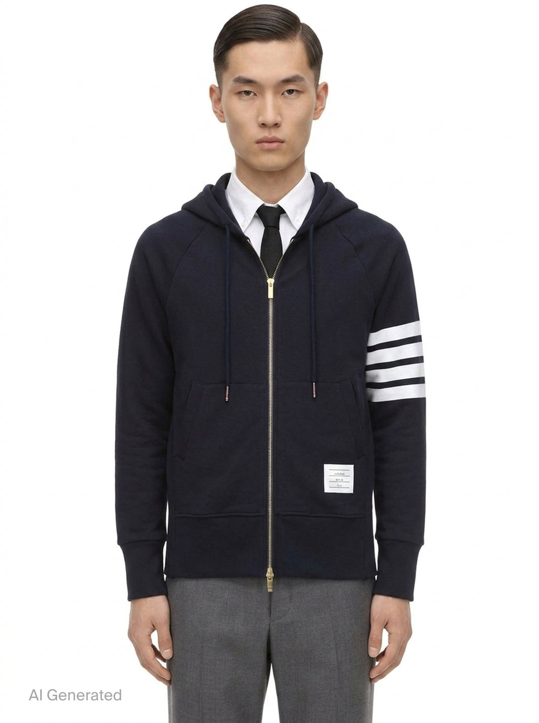 Classic 4-Bar Full Zip Hoodie | Thom Browne | Club21 - front