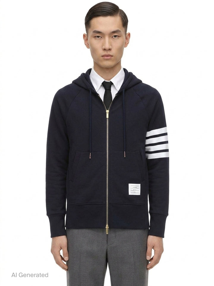 Classic 4-Bar Full Zip Hoodie | Thom Browne | Club21 - front