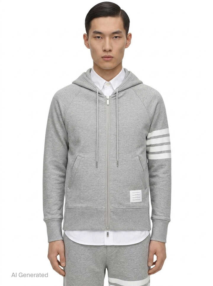 Classic 4-Bar Full Zip Hoodie | Thom Browne | Club21 - front