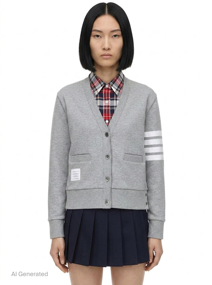 Classic Loopback V-Neck Cardigan | Thom Browne | Club21 - front
