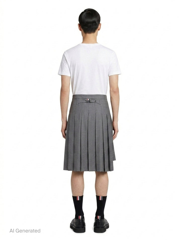 Classic Rise Pleated Knee Length Skirt | Thom Browne | Club21 - back