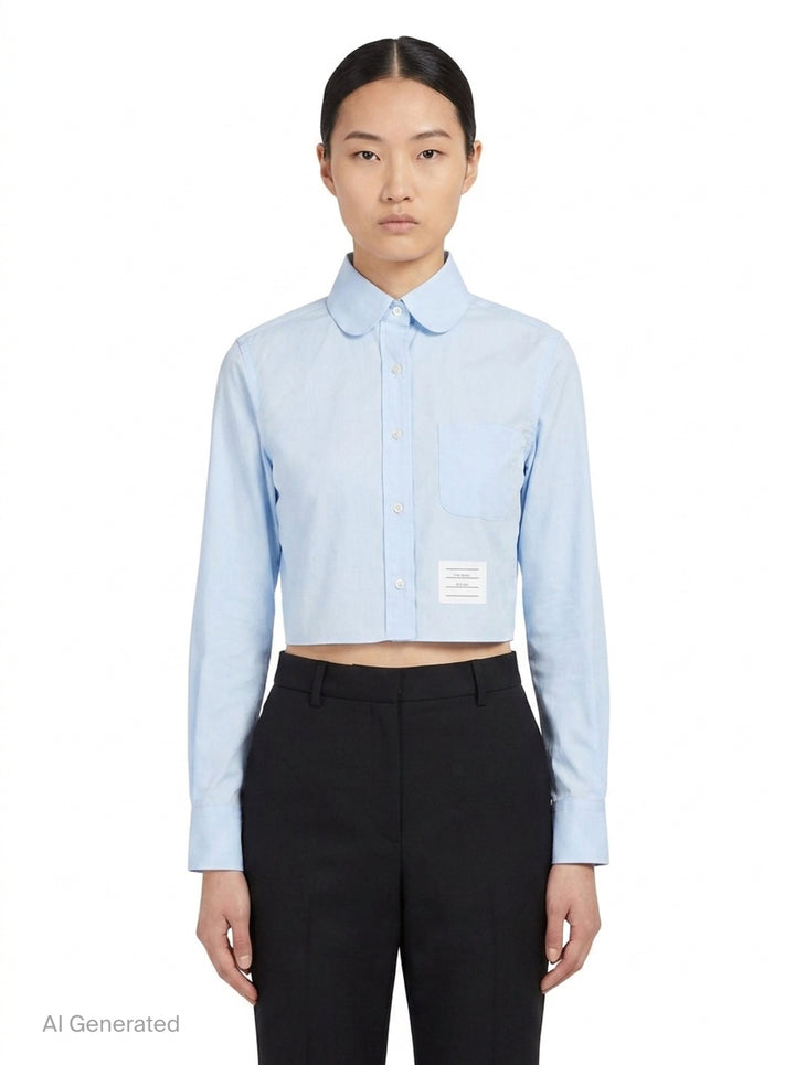 Classic Round Collar Cropped Shirt | Thom Browne | Club21 - front
