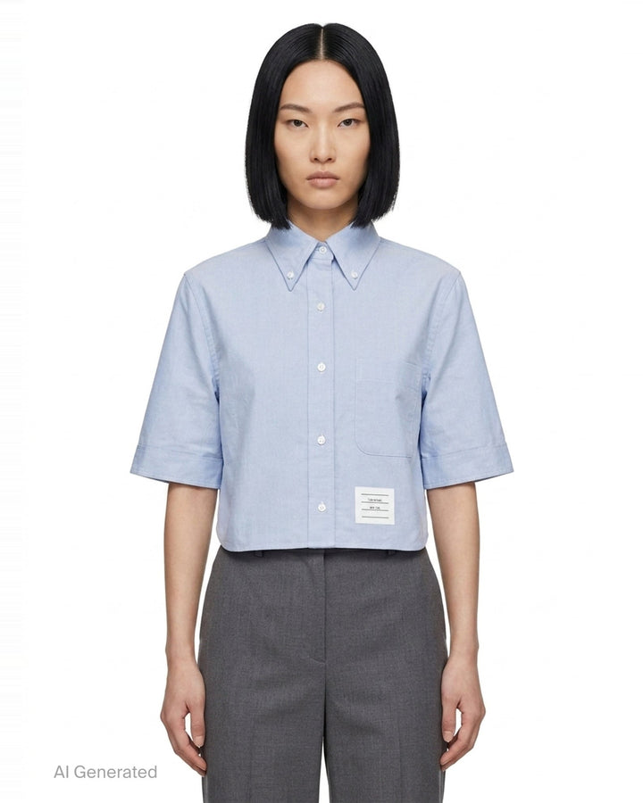 Cropped Point Collar Shirt | Thom Browne | Club21 - front