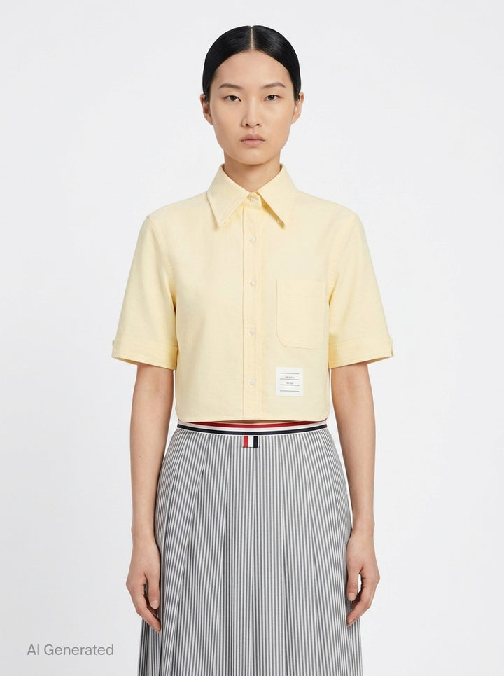 Cropped Point Collar Short Sleeve Shirt | Thom Browne | Club21 - front