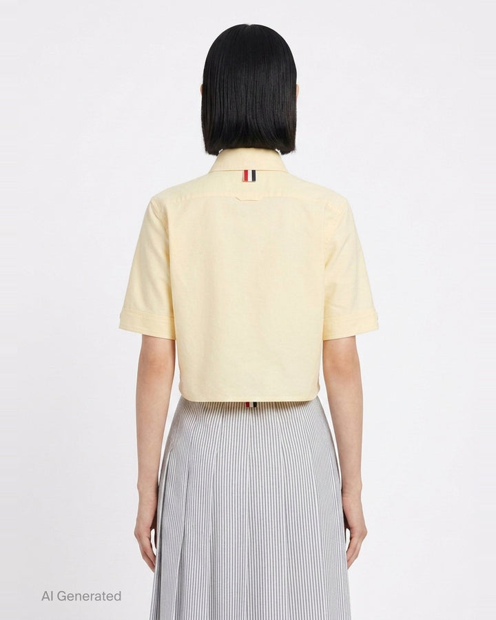 Cropped Point Collar Short Sleeve Shirt | Thom Browne | Club21 - back