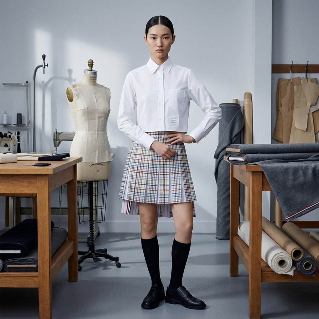 Cropped Round Collar Shirt | Thom Browne | Club21 - lifestyle