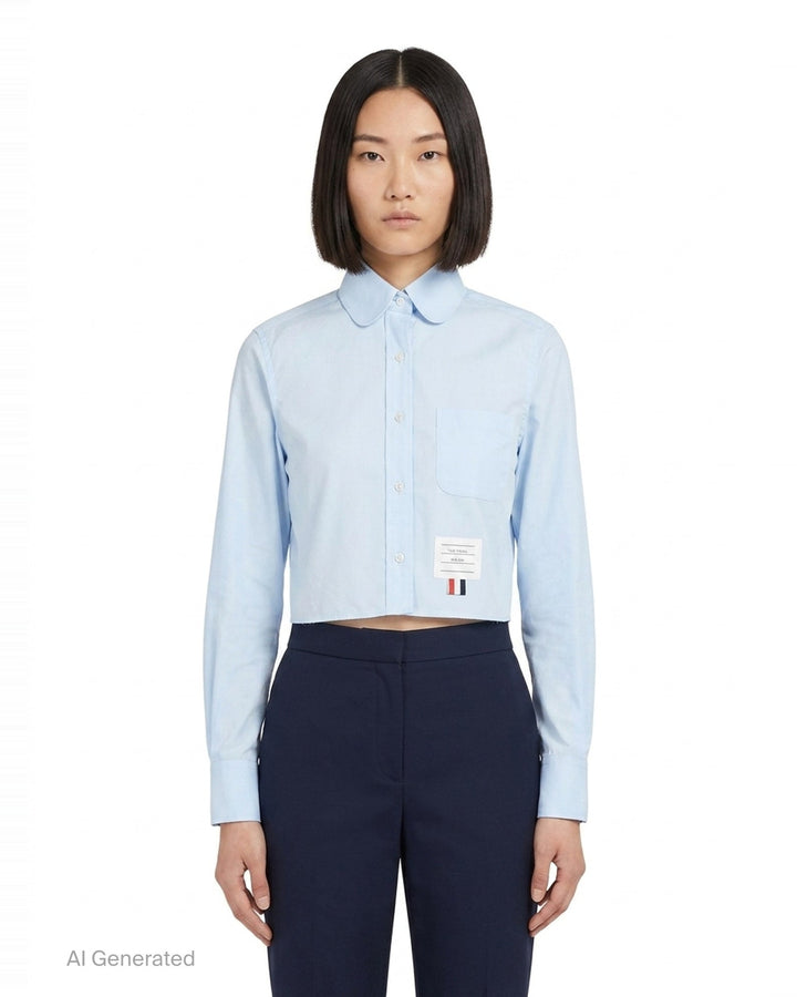 Cropped Round Collar Shirt | Thom Browne | Club21 - front