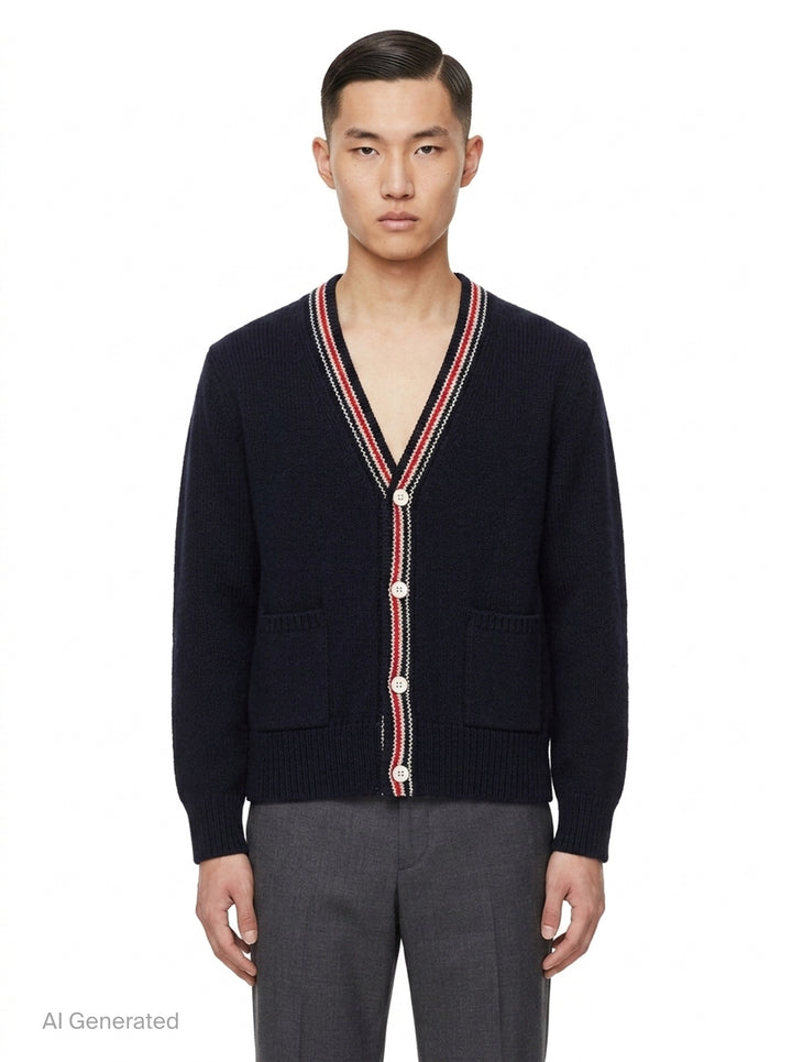 Donegal Wool V-Neck Cardigan | Thom Browne | Club21 - front