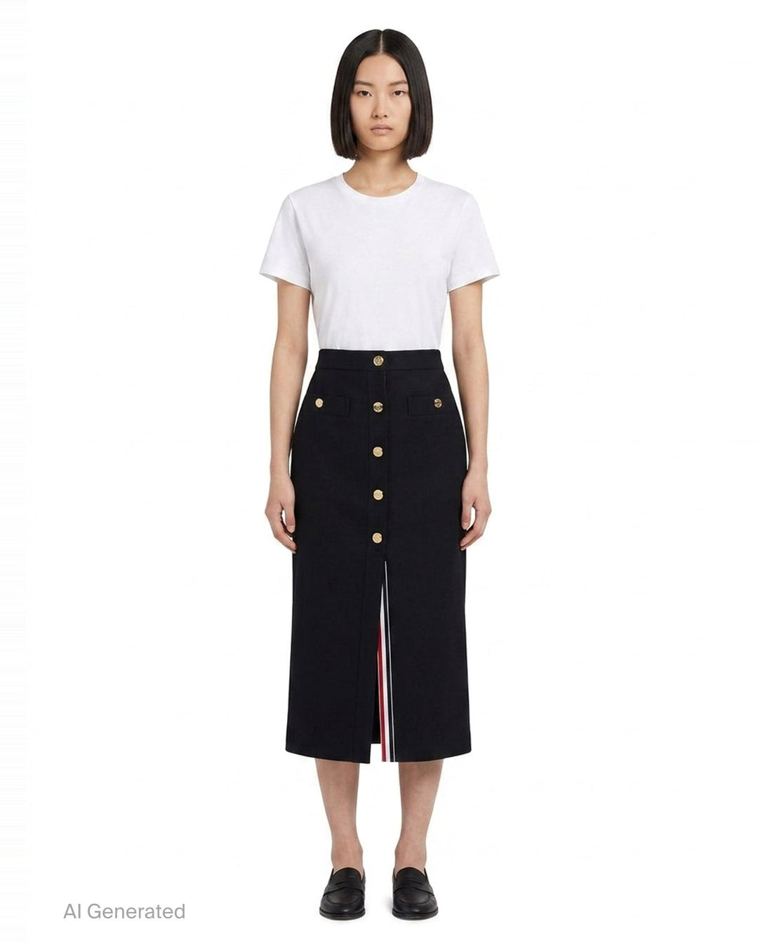 High Waisted Button Front Skirt | Thom Browne | Club21 - front