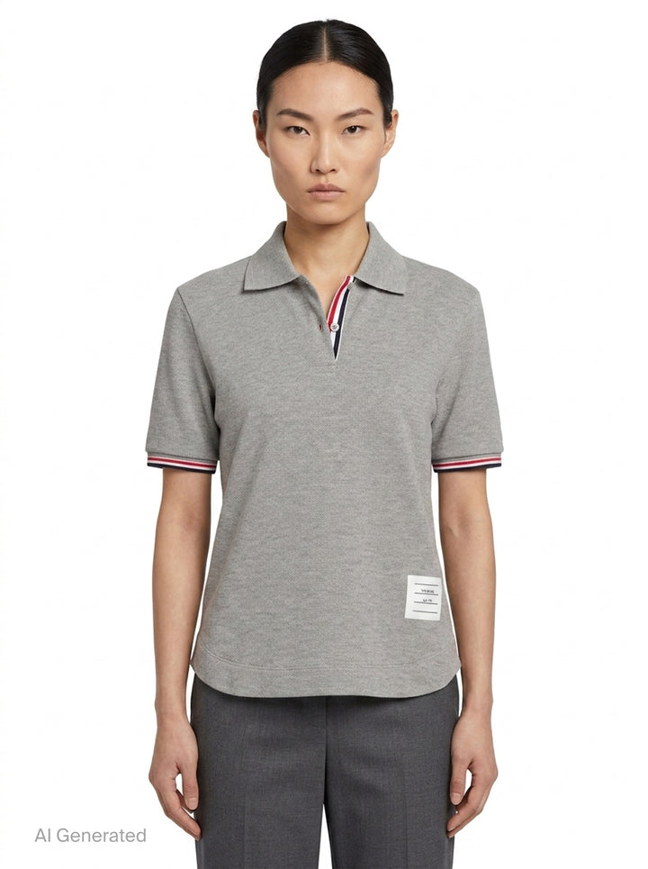 Keyhole Polo with Stripe Tipping | Thom Browne | Club21 - front