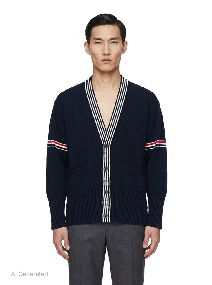 Lobster Jersey Stitch V-Neck Cardigan | Thom Browne | Club21 - front