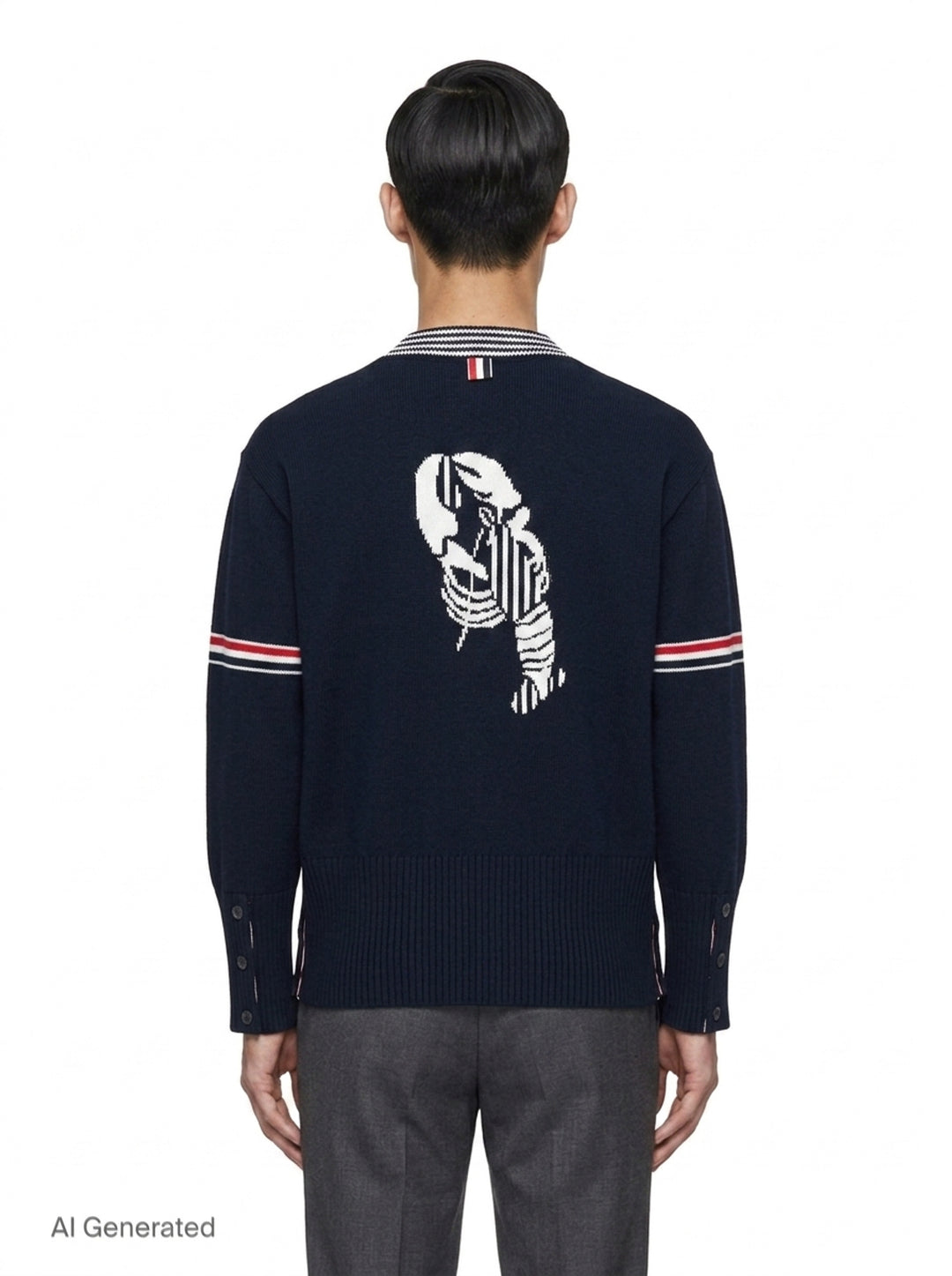 Lobster Jersey Stitch V-Neck Cardigan | Thom Browne | Club21 - back