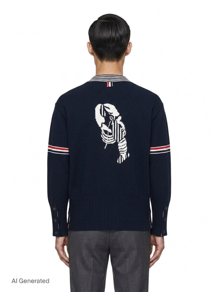 Lobster Jersey Stitch V-Neck Cardigan | Thom Browne | Club21 - back
