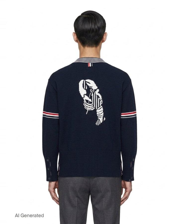 Lobster Jersey Stitch V-Neck Cardigan | Thom Browne | Club21 - back