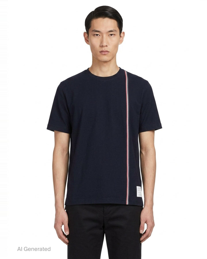Medium Weight Diagonal Stripe Tee | Thom Browne | Club21 - front