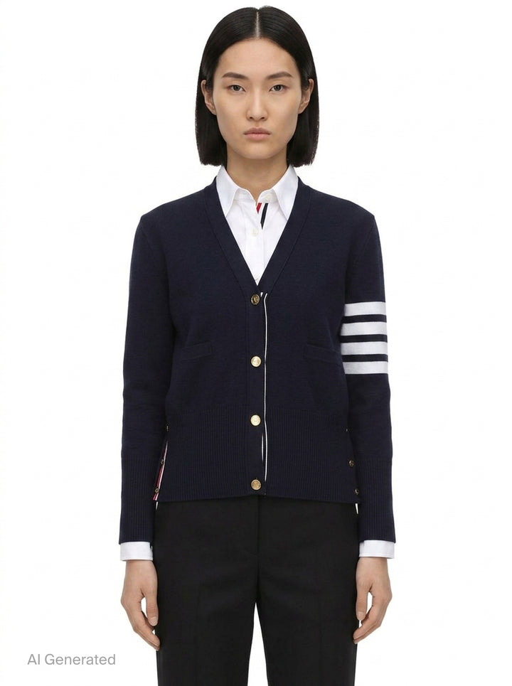 Milano Classic V-Neck Cardigan | Thom Browne | Club21 - front