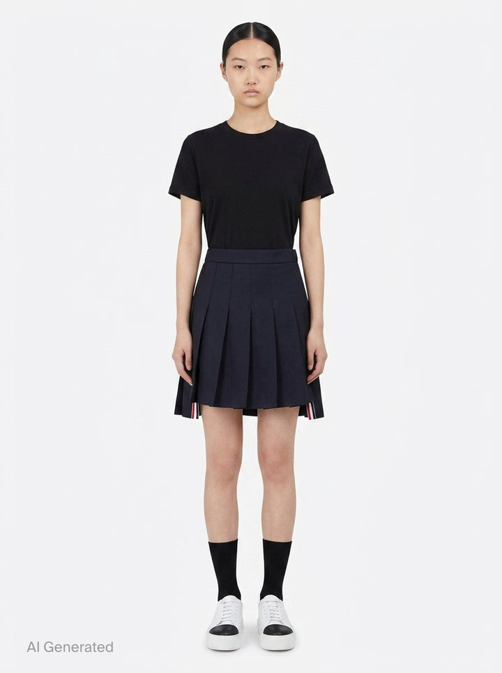 Mini Dropped Back Pleated Skirt | Thom Browne | Club21 - front