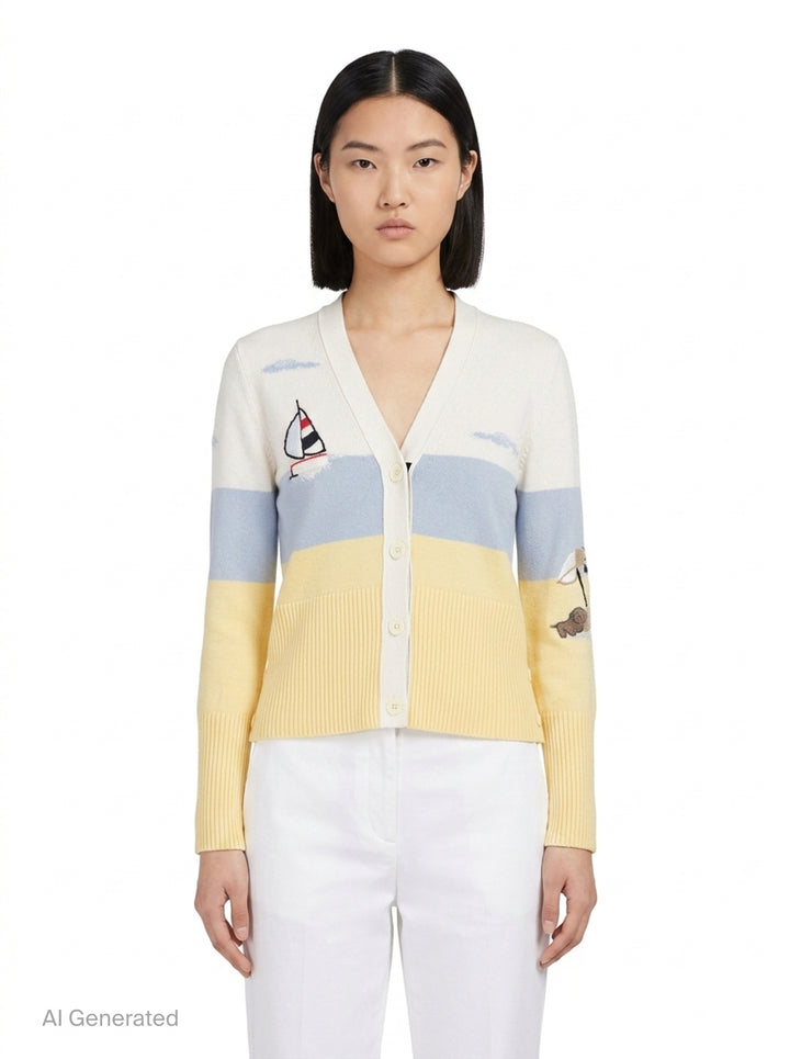 Nantucket Scene Intarsia Cardigan | Thom Browne | Club21 - front