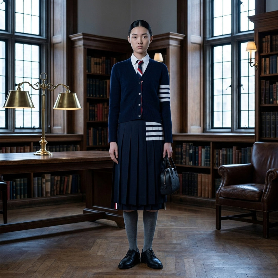 Navy Wool Pleated 4-Bar Skirt | Thom Browne | Club21 - lifestyle