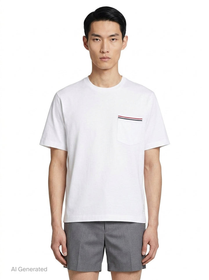 Oversized Short Sleeve Pocket Tee | Thom Browne | Club21 - front
