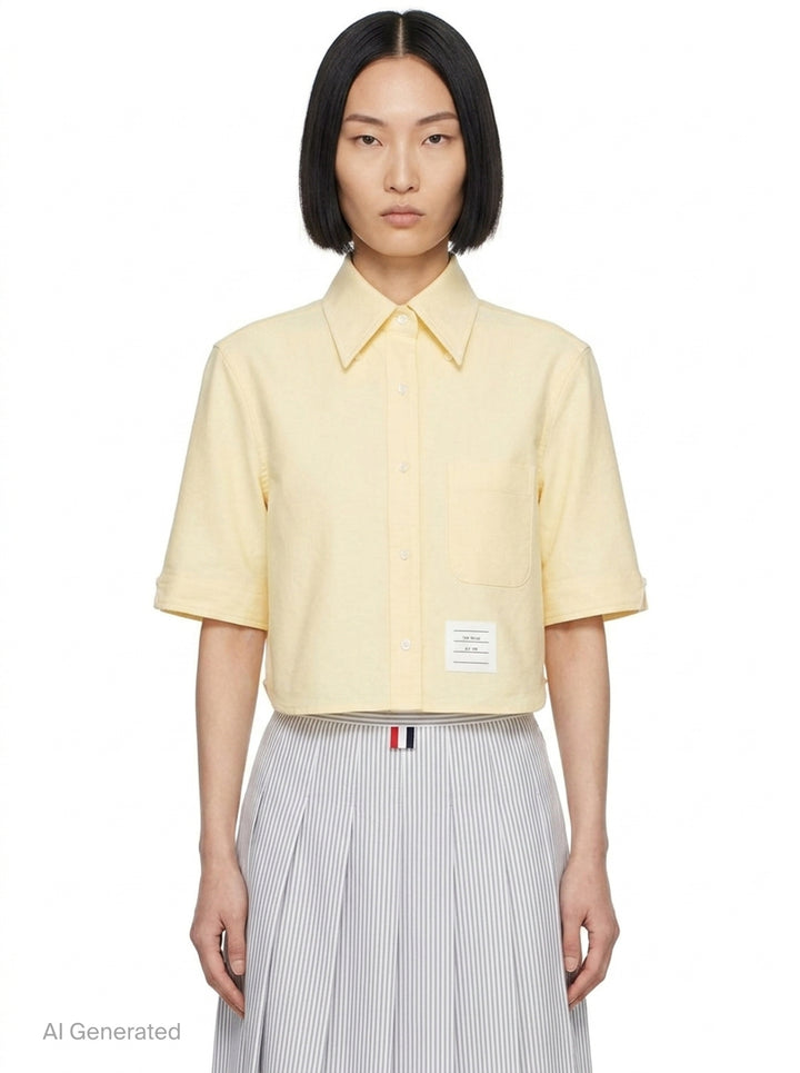 Oxford Cropped Short Sleeve Shirt | Thom Browne | Club21 - front