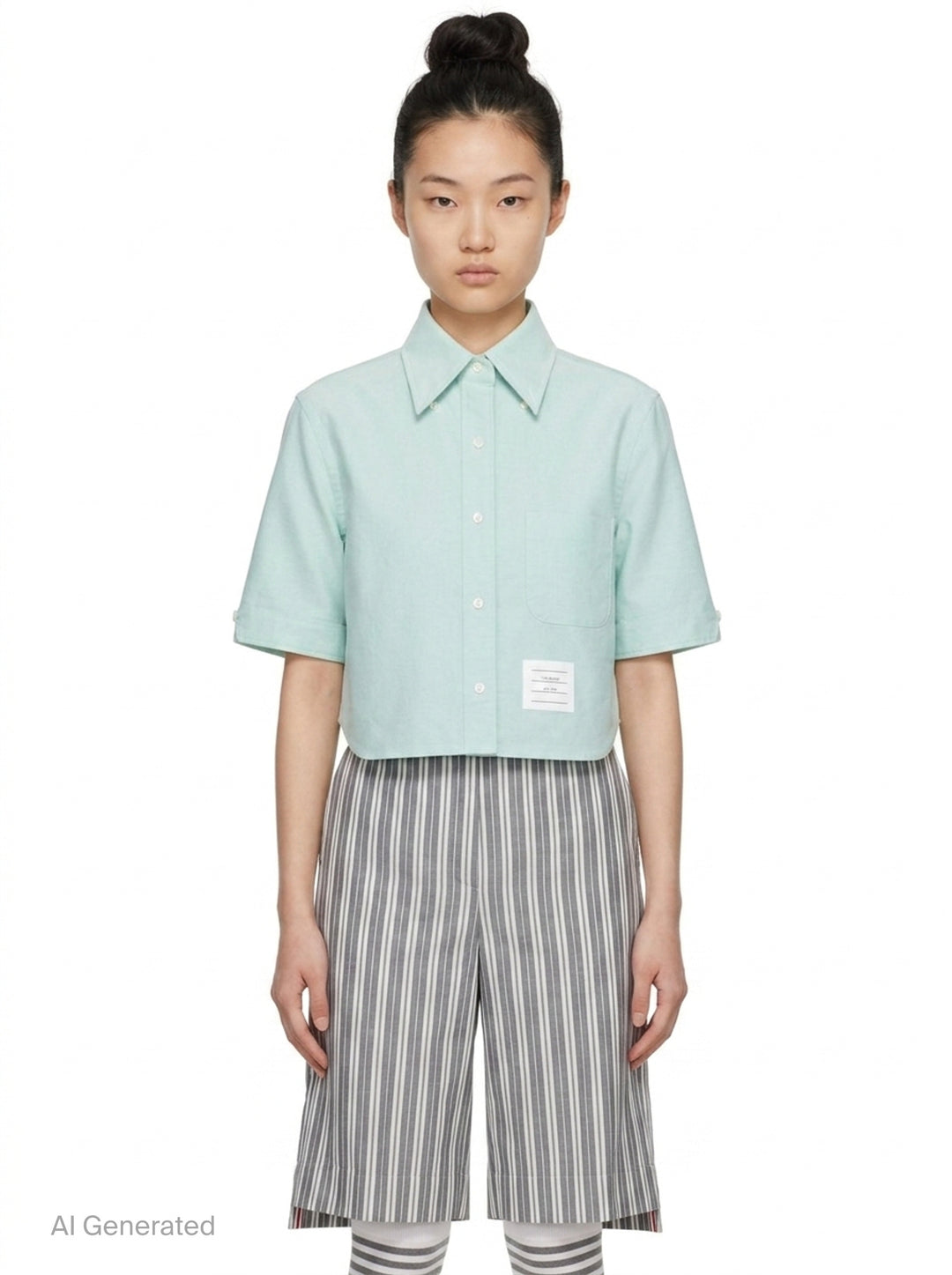 Oxford Cropped Short Sleeve Shirt | Thom Browne | Club21 - front