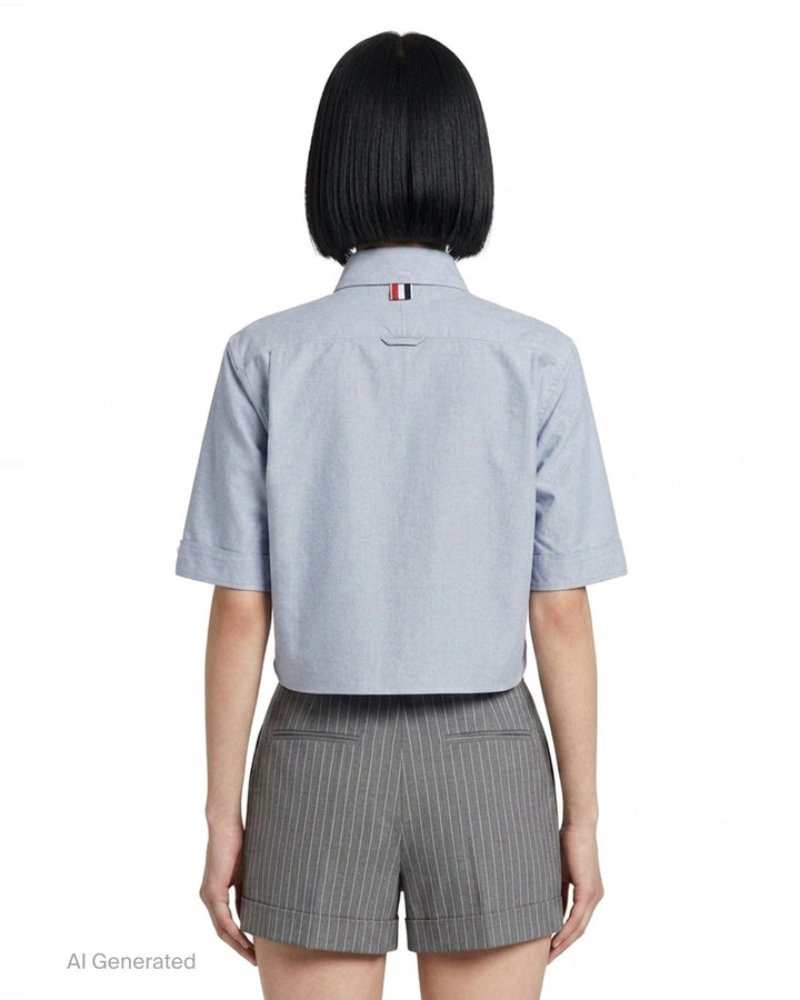 Oxford Cropped Short Sleeve Shirt | Thom Browne | Club21 - back