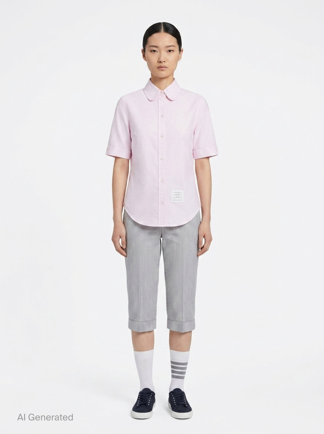 Oxford Round Collar Short Sleeve Shirt | Thom Browne | Club21 - front