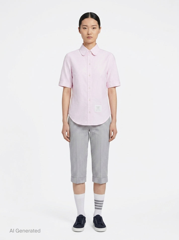 Oxford Round Collar Short Sleeve Shirt | Thom Browne | Club21 - front