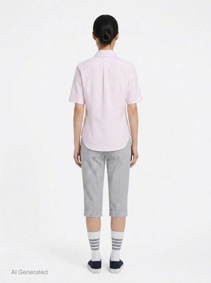 Oxford Round Collar Short Sleeve Shirt | Thom Browne | Club21 - back