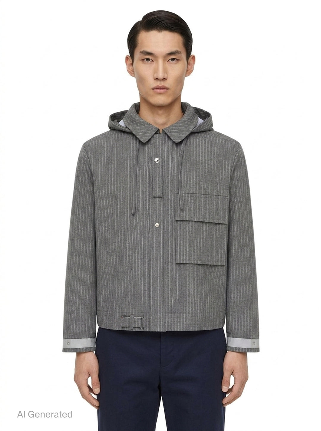 Pinstripe Hooded Mariner Jacket | Thom Browne | Club21 - front