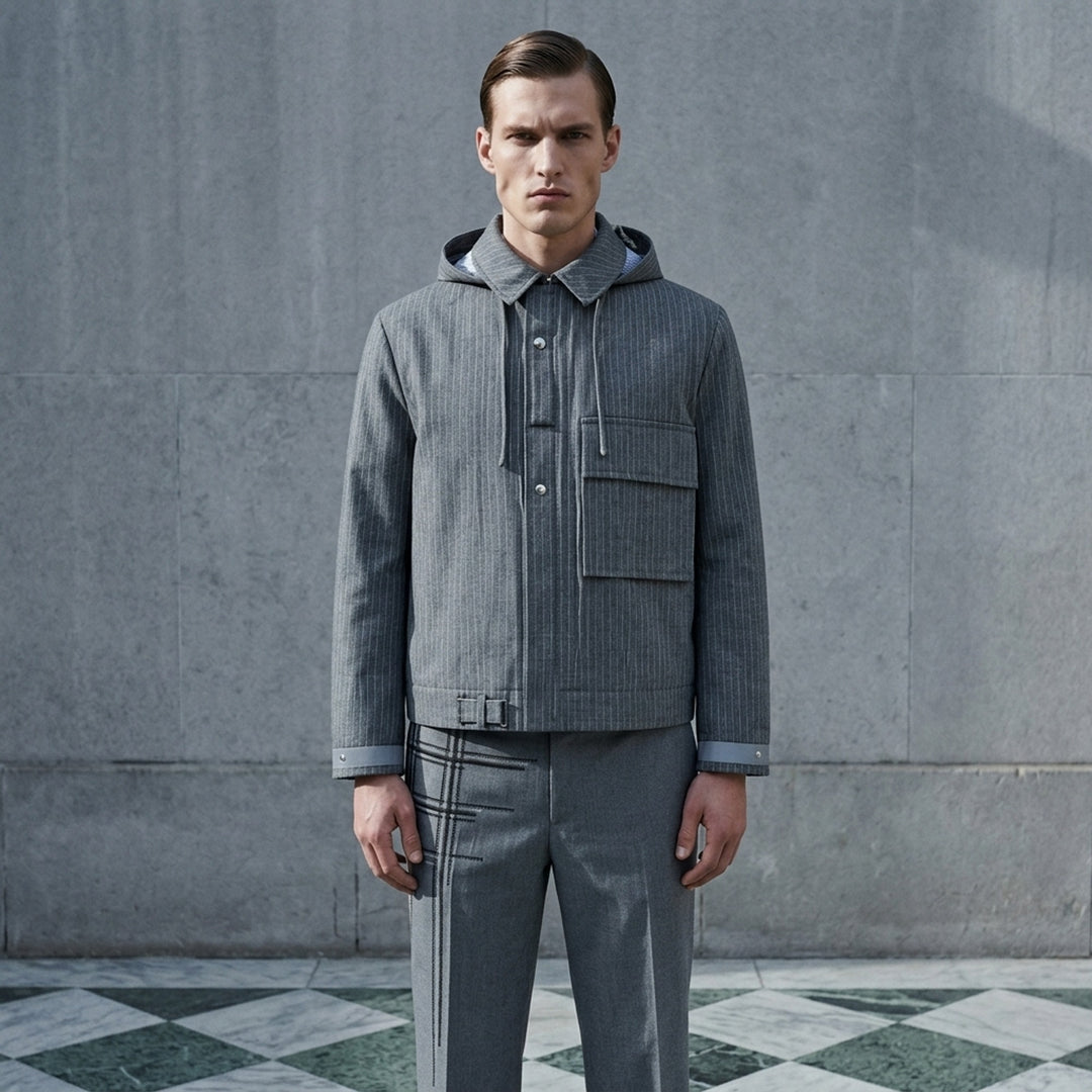 Pinstripe Hooded Mariner Jacket | Thom Browne | Club21 - lifestyle