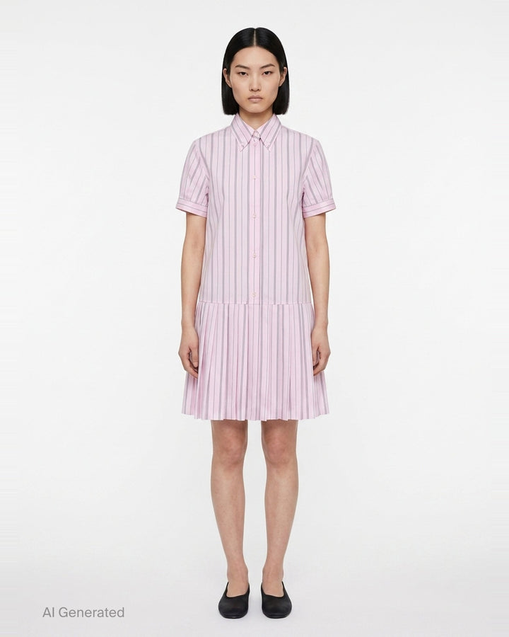 Pleated Bottom Short Sleeve Shirt Dress | Thom Browne | Club21 - front