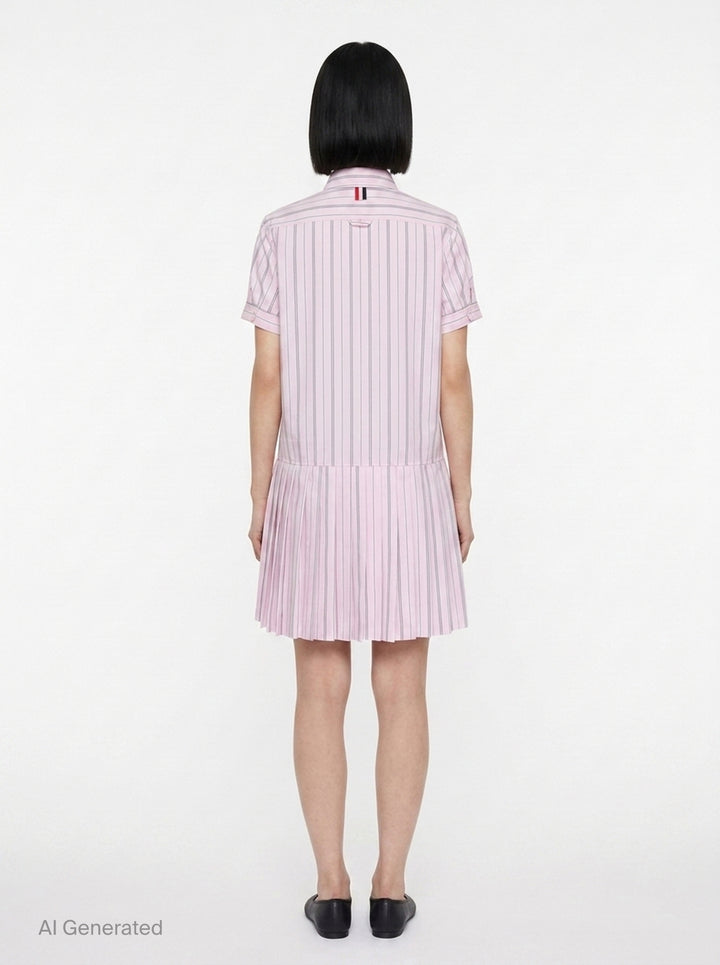 Pleated Bottom Short Sleeve Shirt Dress | Thom Browne | Club21 - back