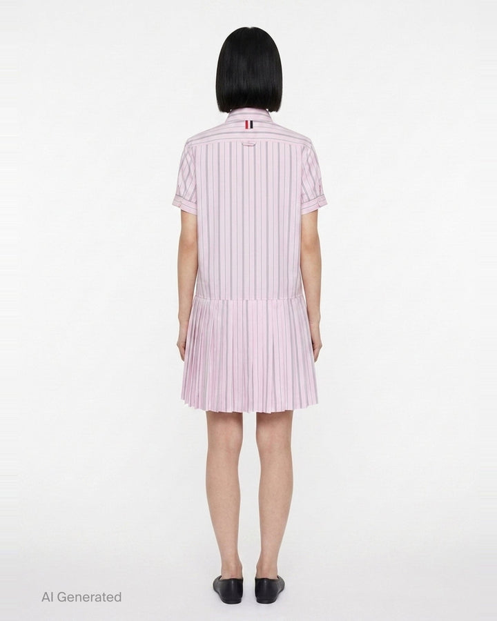 Pleated Bottom Short Sleeve Shirt Dress | Thom Browne | Club21 - back